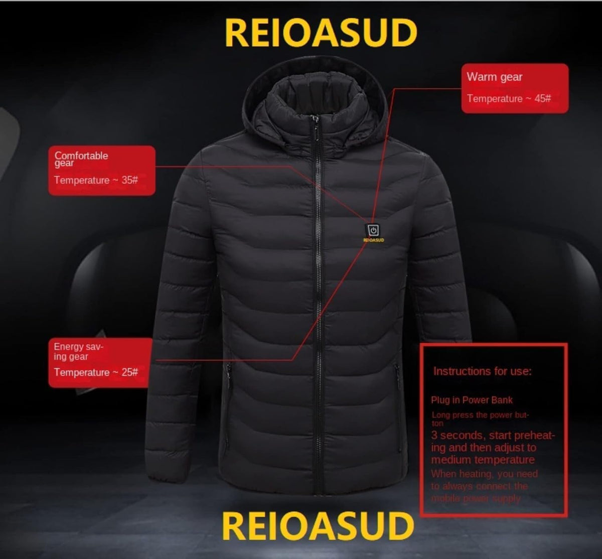 Heated Hoodie Jacket with Carbon Fiber Heating Zones