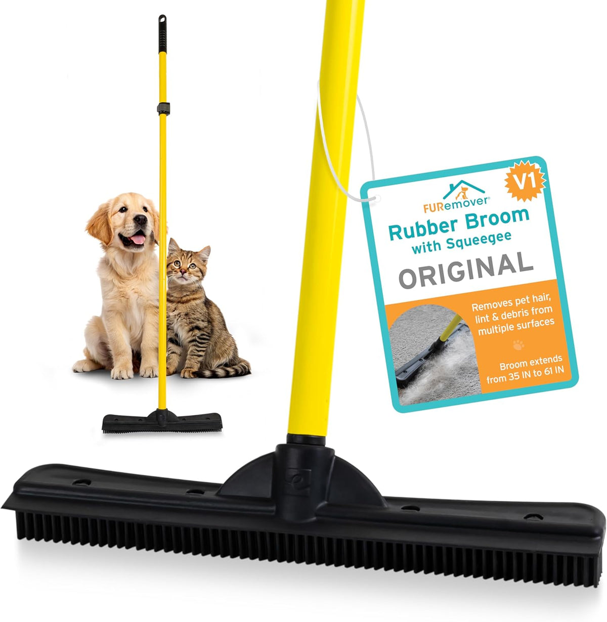 Rubber Pet Hair Removal Broom with Telescopic Handle
