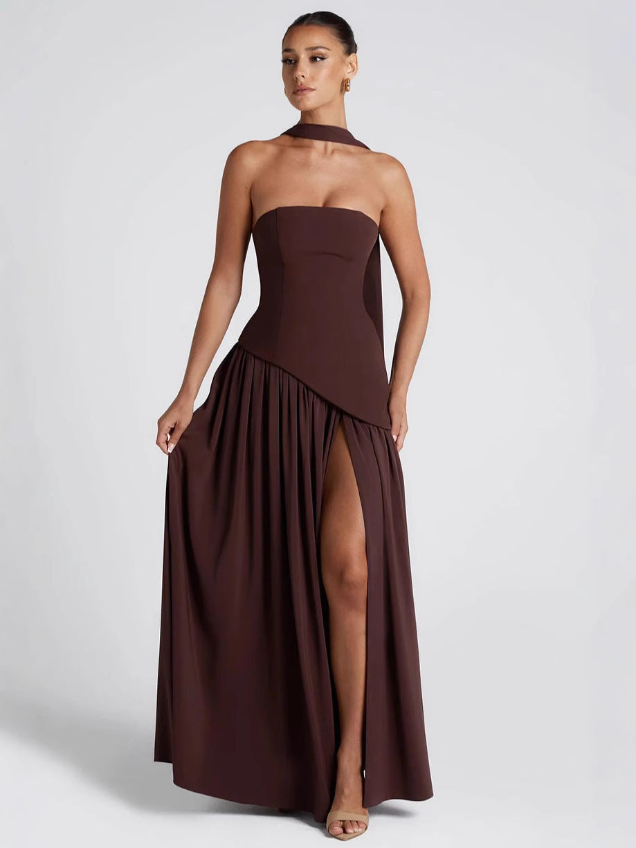 Elegant Bodycon Long Dress with Crossover Strap