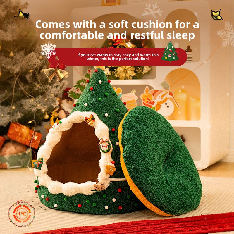Christmas Tree Plush Cat Bed