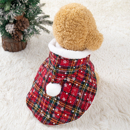 Christmas Dog/Cat Plaid Hooded Cape