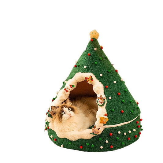 Christmas Tree Plush Cat Bed