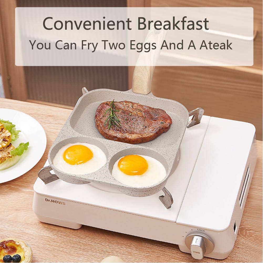 3-Section Nonstick Egg Frying Pan for Easy Breakfasts