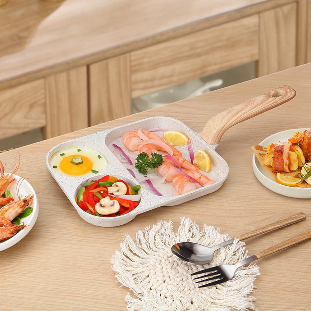 3-Section Nonstick Egg Frying Pan for Easy Breakfasts