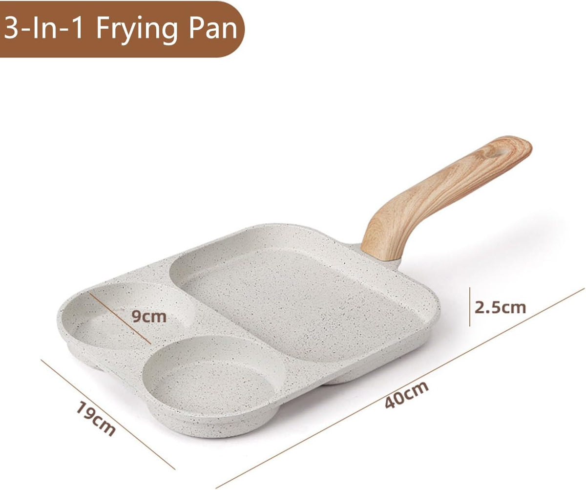 3-Section Nonstick Egg Frying Pan for Easy Breakfasts