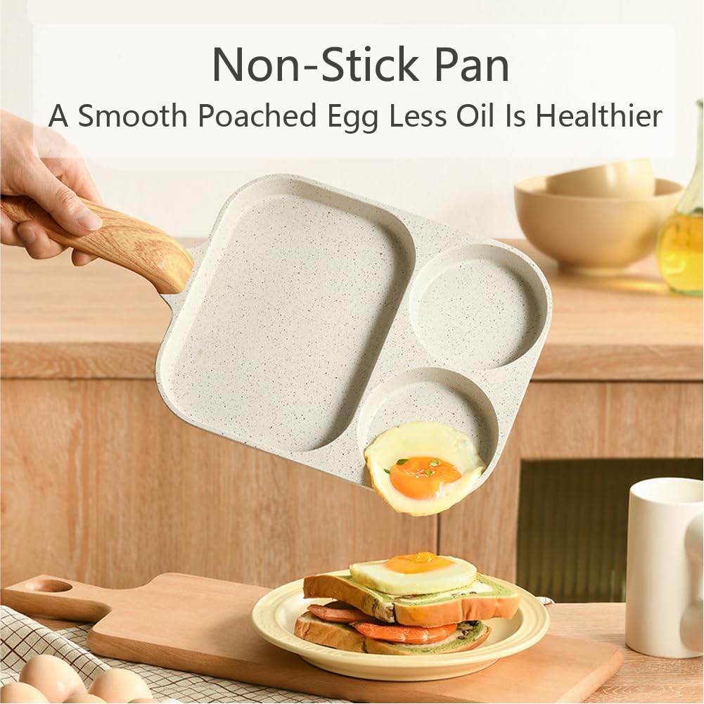 3-Section Nonstick Egg Frying Pan for Easy Breakfasts