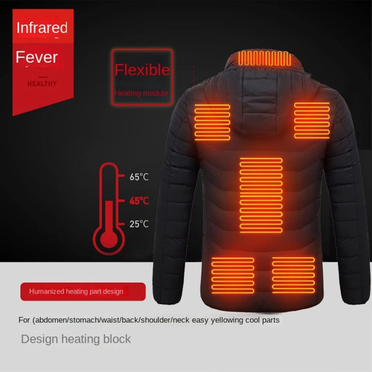 Heated Hoodie Jacket with Carbon Fiber Heating Zones