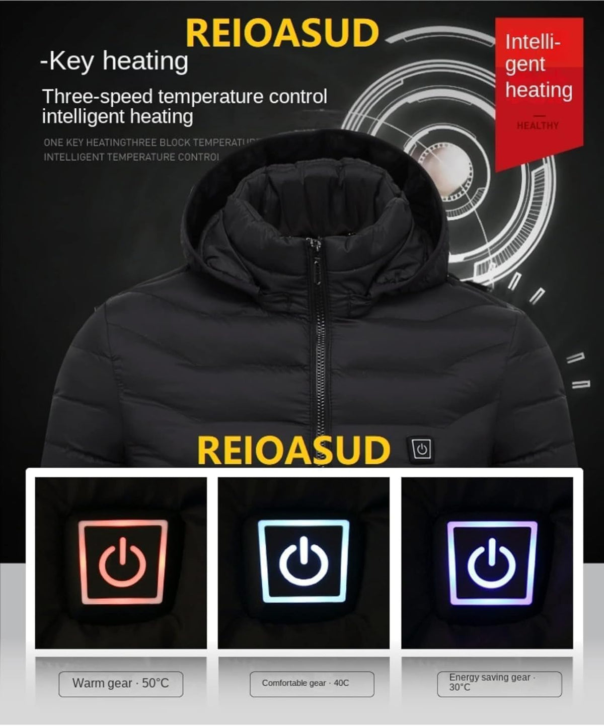 Heated Hoodie Jacket with Carbon Fiber Heating Zones