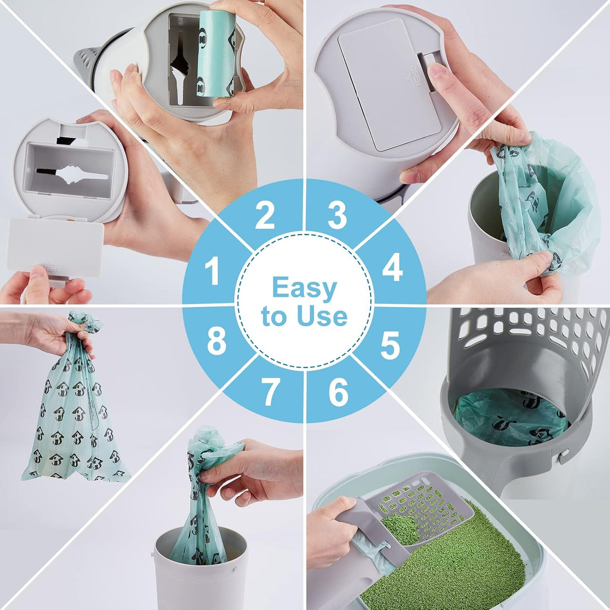 Cat Litter Scooper With Waste Can and 135 Bags
