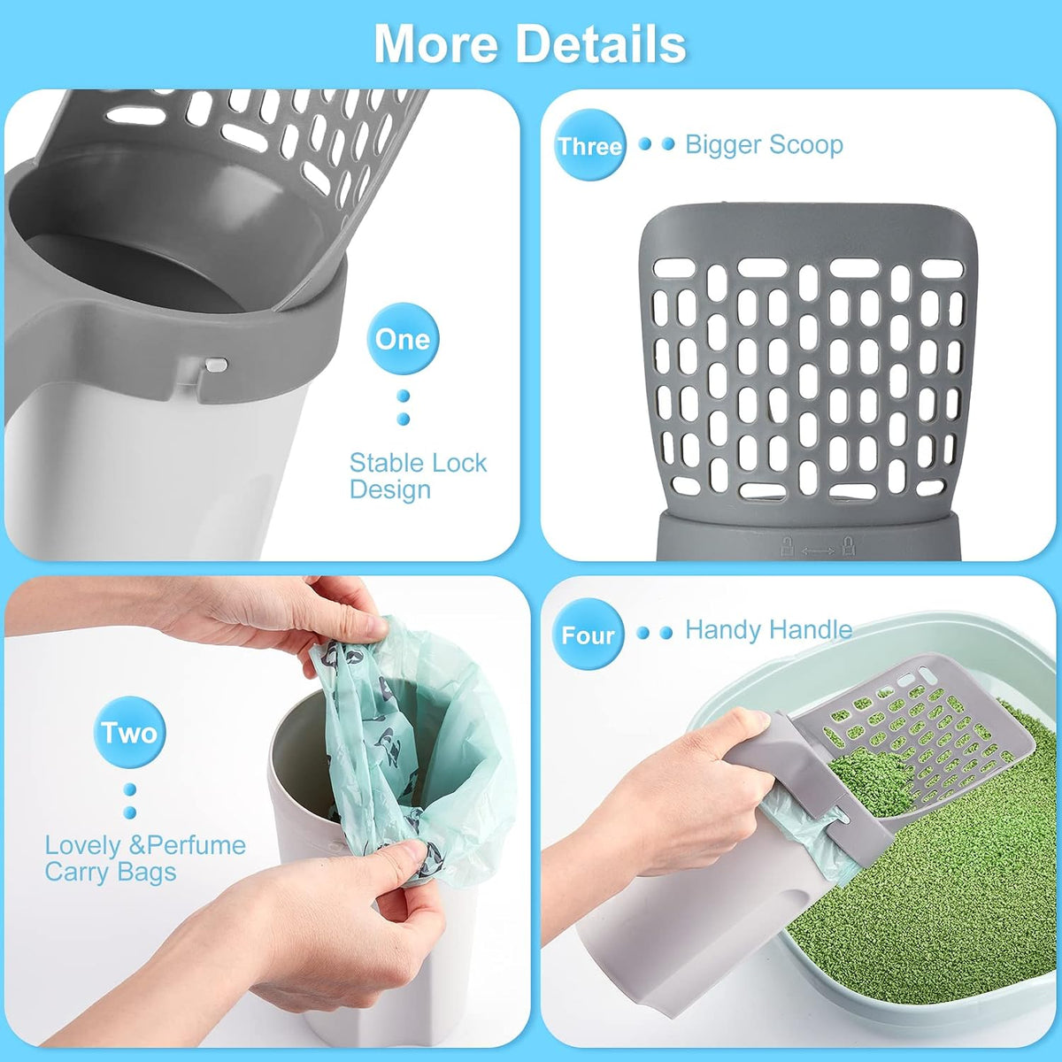 Cat Litter Scooper With Waste Can and 135 Bags