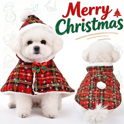 Christmas Dog/Cat Plaid Hooded Cape