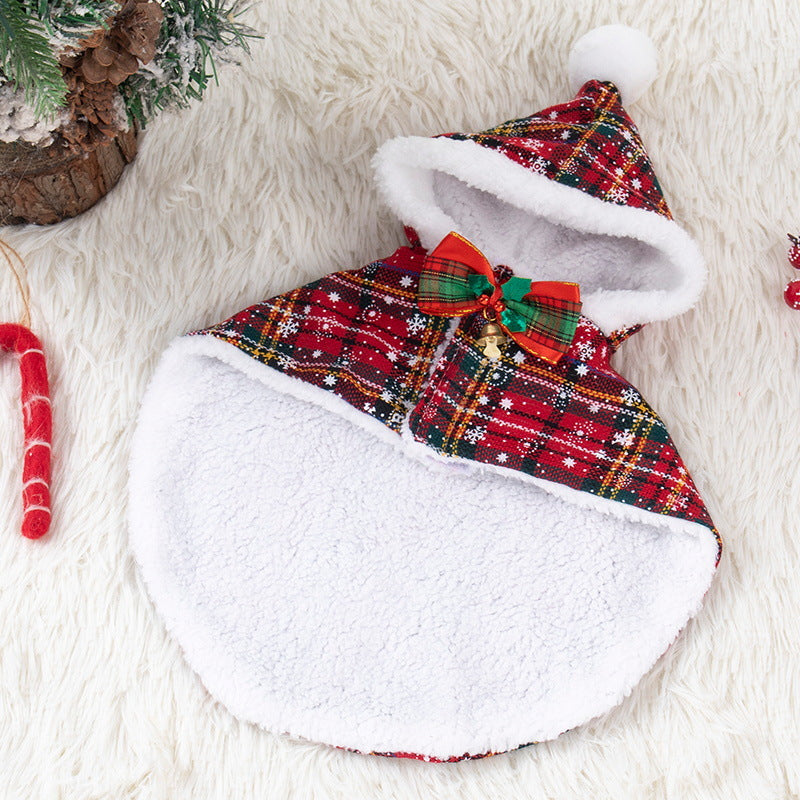 Christmas Dog/Cat Plaid Hooded Cape