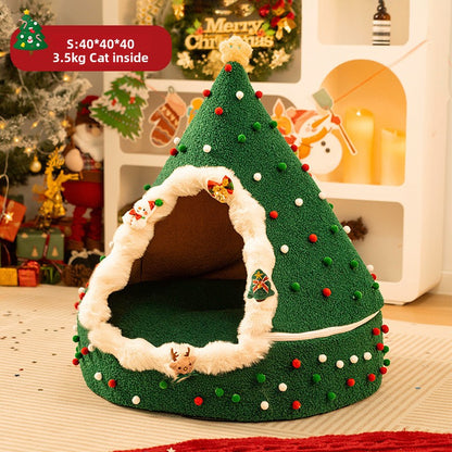 Christmas Tree Plush Cat Bed