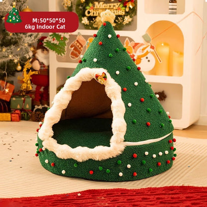 Christmas Tree Plush Cat Bed
