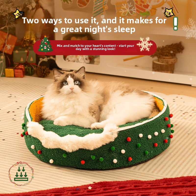 Christmas Tree Plush Cat Bed