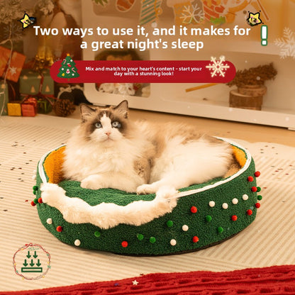 Christmas Tree Plush Cat Bed