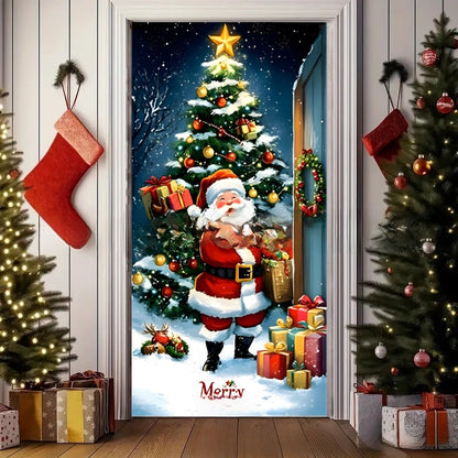 Christmas Polyester Door Curtain Backdrop