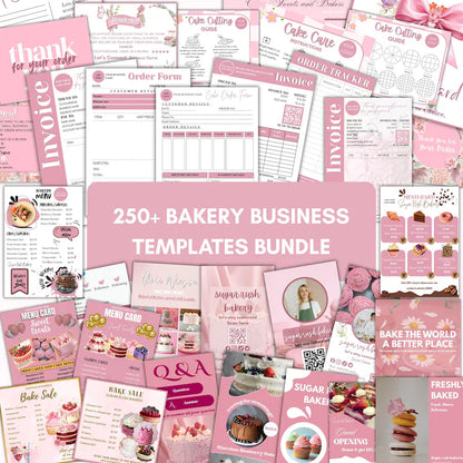 Editable bakery business template bundle, pink bakery branding kit, Cake business starter kit, canva business forms, instagram business card