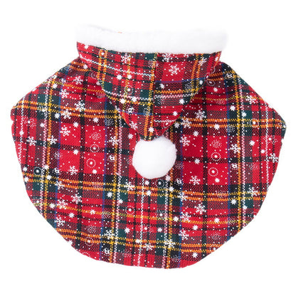 Christmas Dog/Cat Plaid Hooded Cape