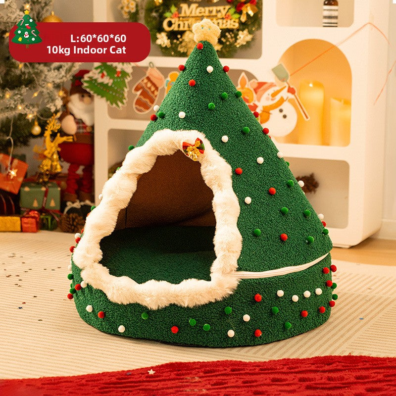 Christmas Tree Plush Cat Bed