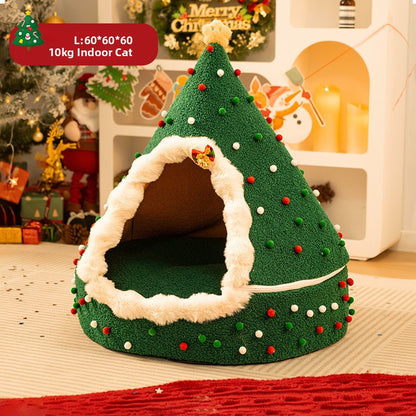 Christmas Tree Plush Cat Bed