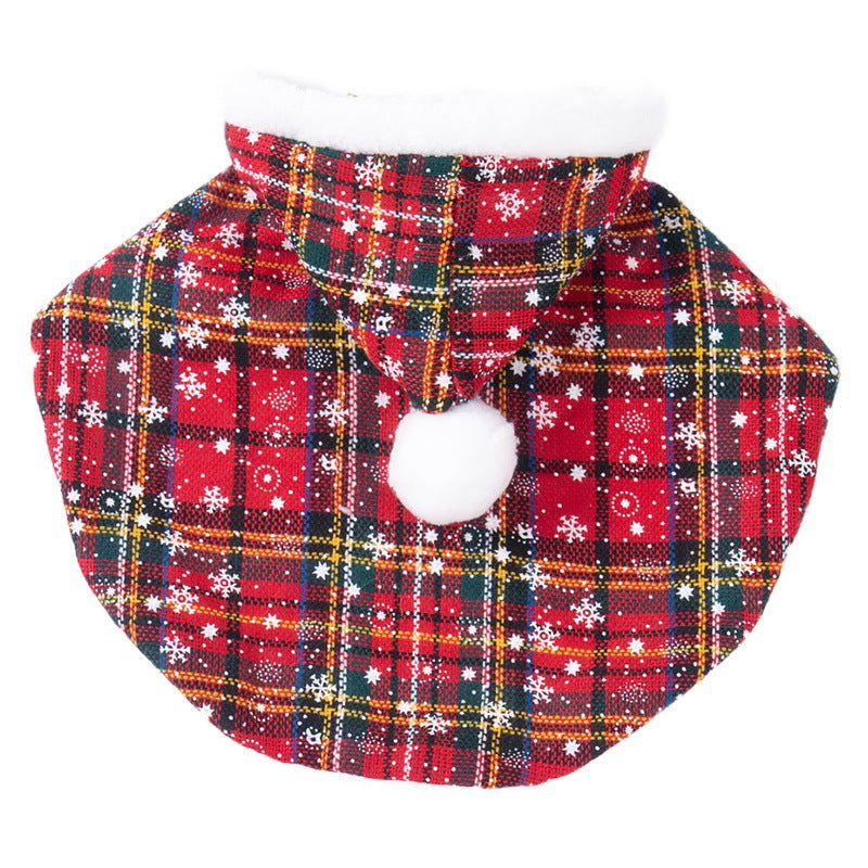 Christmas Dog/Cat Plaid Hooded Cape