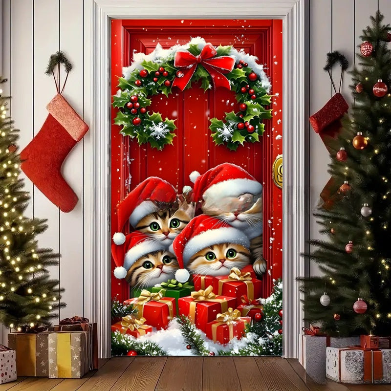 Christmas Polyester Door Curtain Backdrop