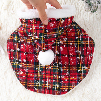Christmas Dog/Cat Plaid Hooded Cape